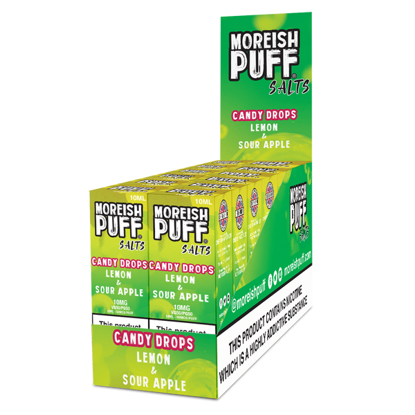 Moreish Puff Lemon & Sour Apple Candy Drops Nic Salt 10ml Pack of 12