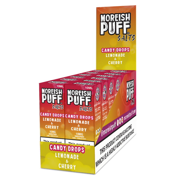 Moreish Puff Lemonade & Cherry Candy Drops Nic Salt 10ml Pack of 12