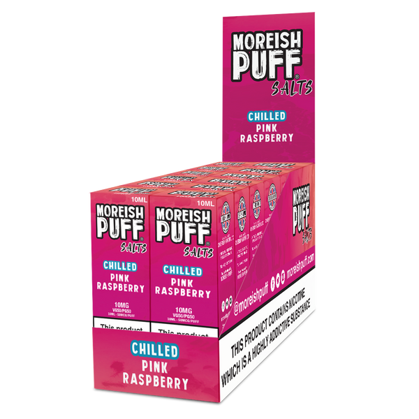 Moreish Puff Pink Raspberry Chilled Nic Salt 10ml Pack of 12