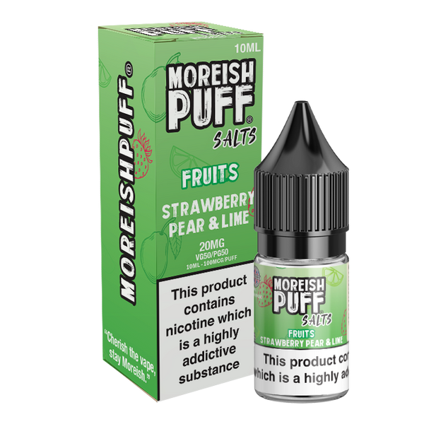Moreish Puff Fruits Strawberry, Pear & Lime 10ml Nic Salt Pack of 12