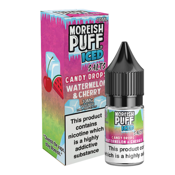 Moreish Puff Iced Watermelon & Cherry Candy Drops 10ml Nic Salt