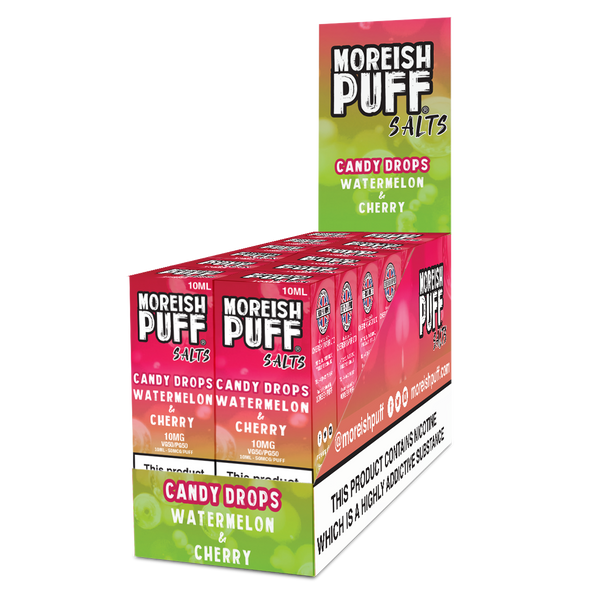 Moreish Puff Watermelon & Cherry Candy Drops Nic Salt 10ml Pack of 12