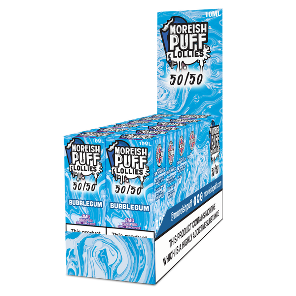 Moreish Puff Lollies 50/50: Bubblegum 10ml E-Liquid Pack of 12