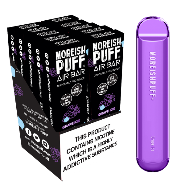 Moreish Puff Air Bar Grape Ice Disposable Pod Device - Pack of 10