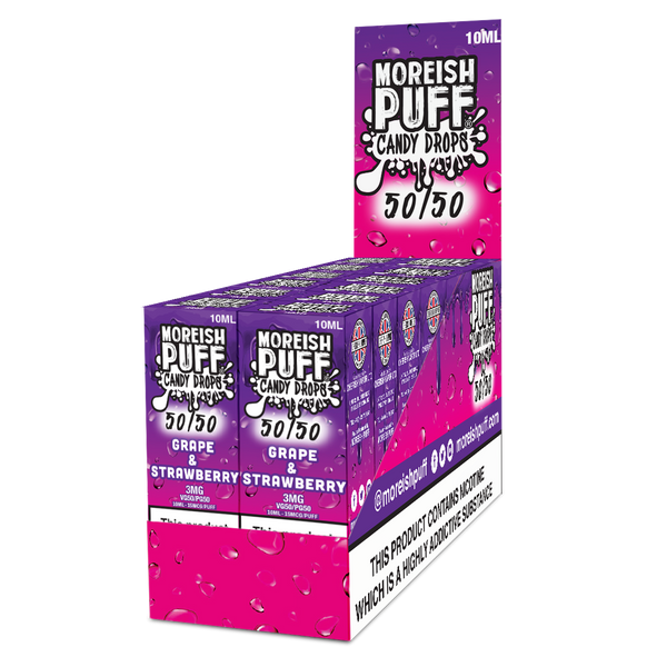 Moreish Puff Candy Drops 50/50: Grape & Strawberry Candy Drops 10ml E-Liquid Pack of 12