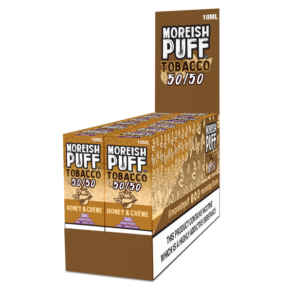 Moreish Puff Tobacco 50/50: Honey & Cream Tobacco 10ml E-Liquid Pack of 12