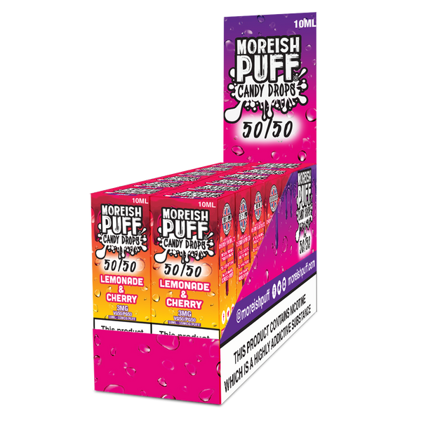 Moreish Puff Candy Drops 50/50: Lemonade & Cherry Candy Drops 10ml E-Liquid Pack of 12