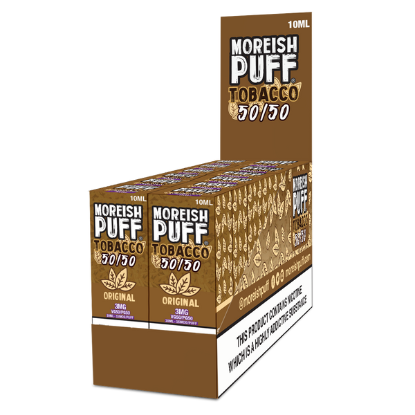 Moreish Puff Tobacco 50/50: Original Tobacco 10ml E-Liquid Pack of 12