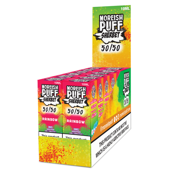 Moreish Puff Sherbet 50/50: Rainbow Sherbet 10ml E-Liquid Pack of 12