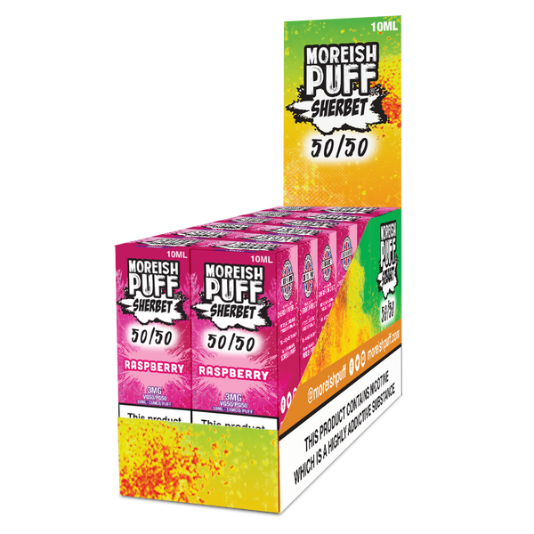 Moreish Puff Sherbet 50/50: Raspberry Sherbet 10ml E-Liquid Pack of 12