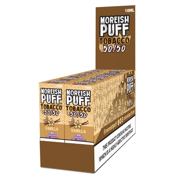 Moreish Puff Tobacco 50/50: Vanilla Tobacco 10ml E-Liquid Pack of 12
